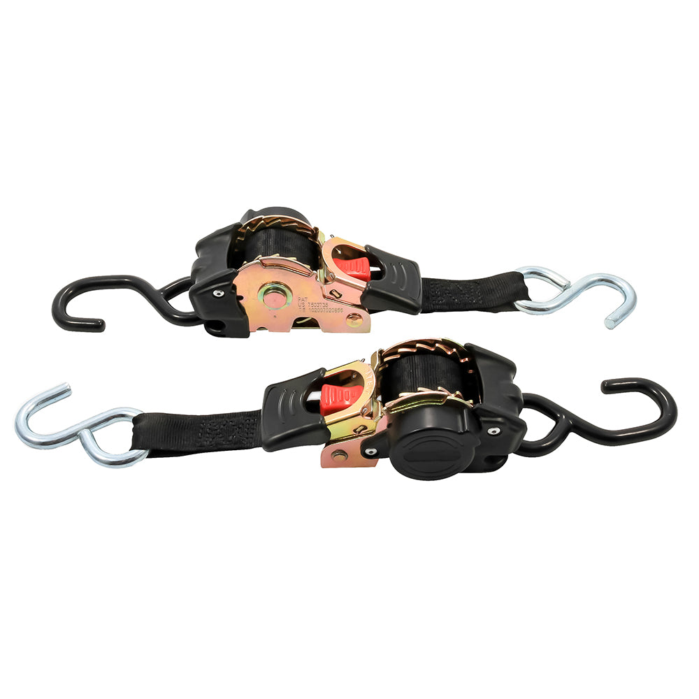 Camco Retractable Tie-Down Straps - 1 inch Width, 6 feet Length with Dual Hooks