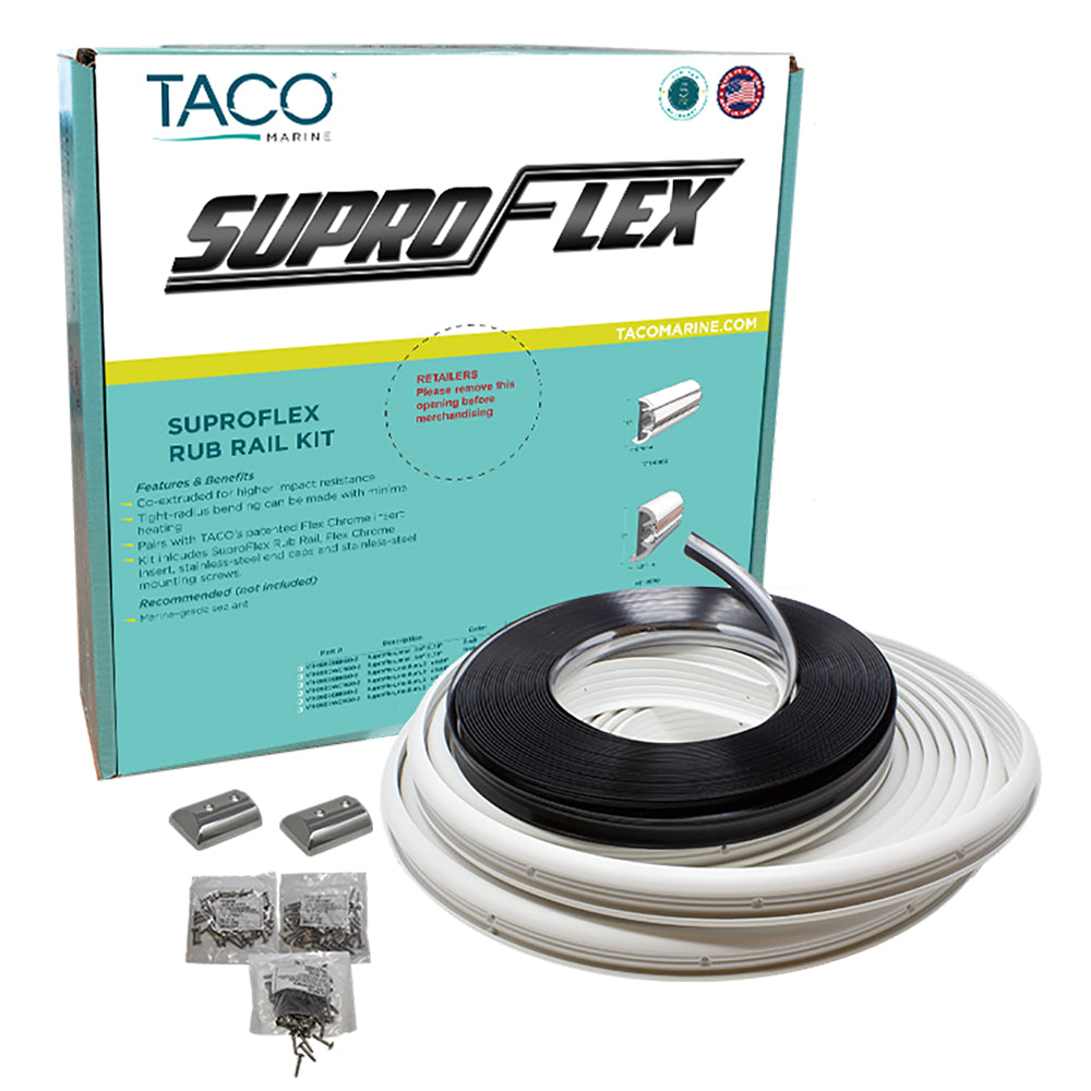 TACO Marine SuproFlex White Rub Rail Kit with Flex Chrome Insert – 2 Inches High x 29/32 Inches Wide x 60 Inches Long