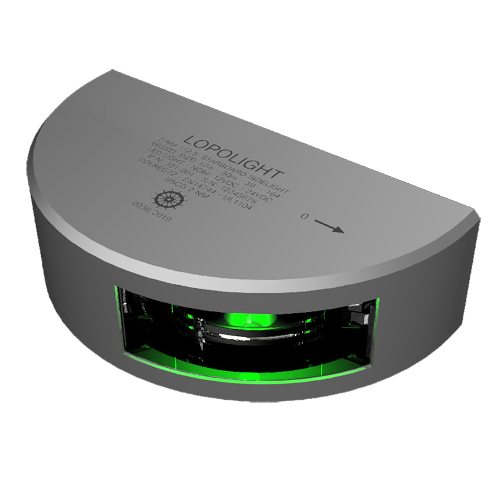 Lopolight Series 301-001 Navigation Light - 2NM Green Vertical Mount with Silver Housing and 6M Cable