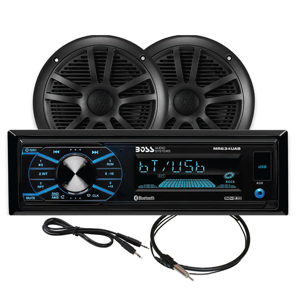 Boss Audio MCBK634B.6 Marine Stereo and 6.5-Inch All-Weather Speaker Kit - Black