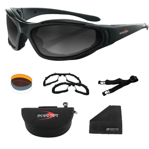 Bobster RAPTOR II Interchangeable Black Frame Motorcycle Goggles with 3 Lenses