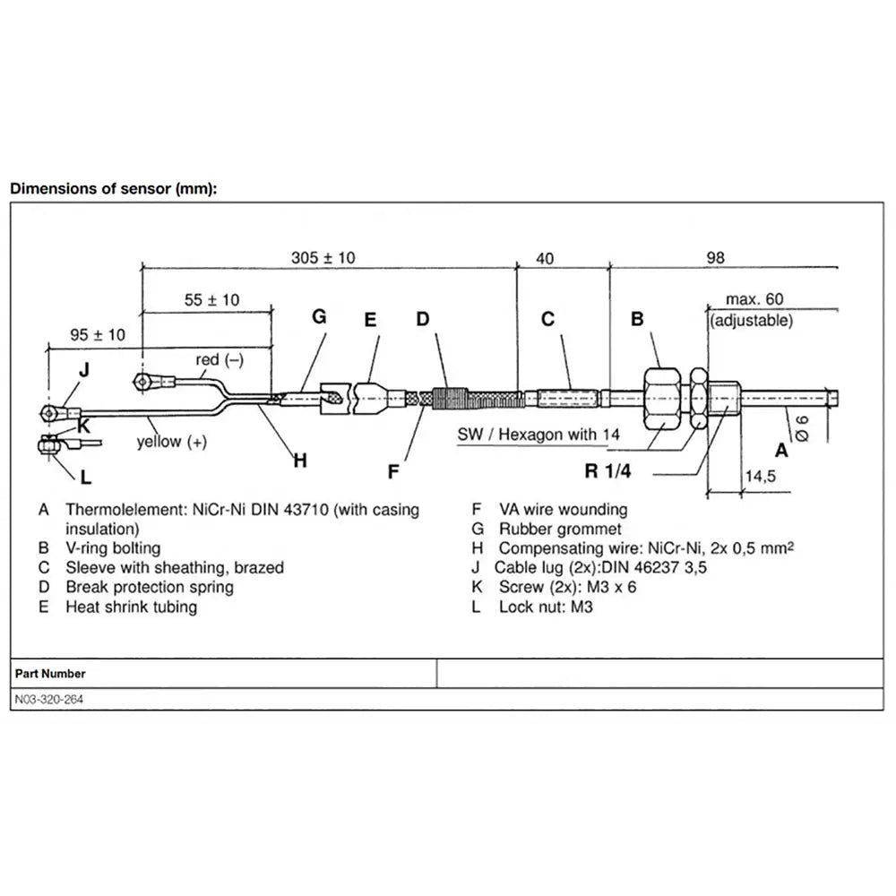 Veratron Pyrometer Sensor N03-320-264 for Exhaust, Oil, and Water Temperature Monitoring