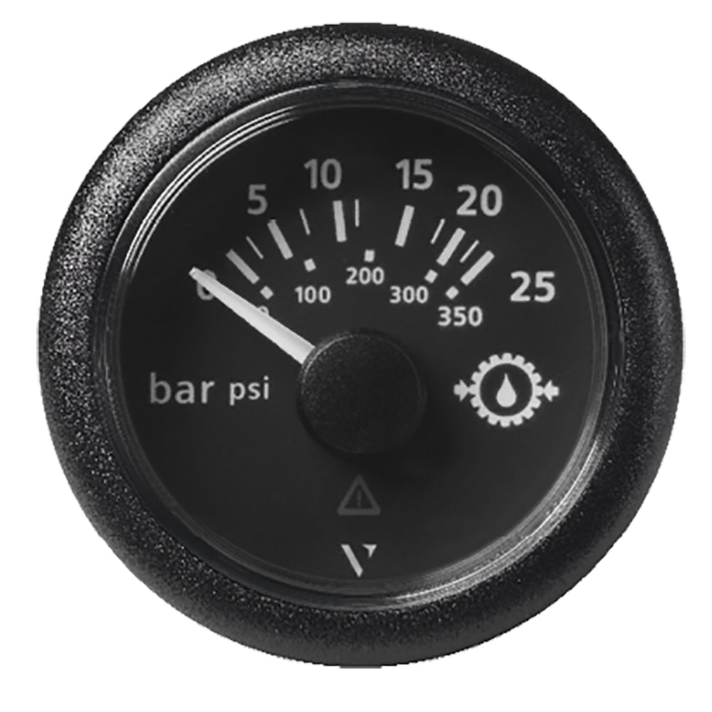 Veratron 52mm ViewLine Transmission Oil Pressure Gauge, 25 Bar/350 PSI, Black Dial with Round Bezel