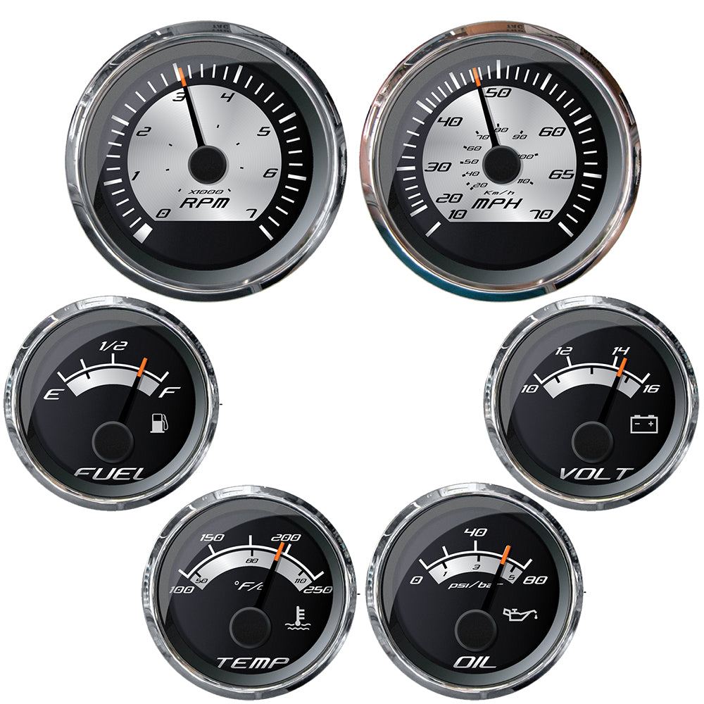 Faria Beede Instruments Platinum Series Inboard Motor Gauge Box Set - 6 Piece Marine Instrument Cluster