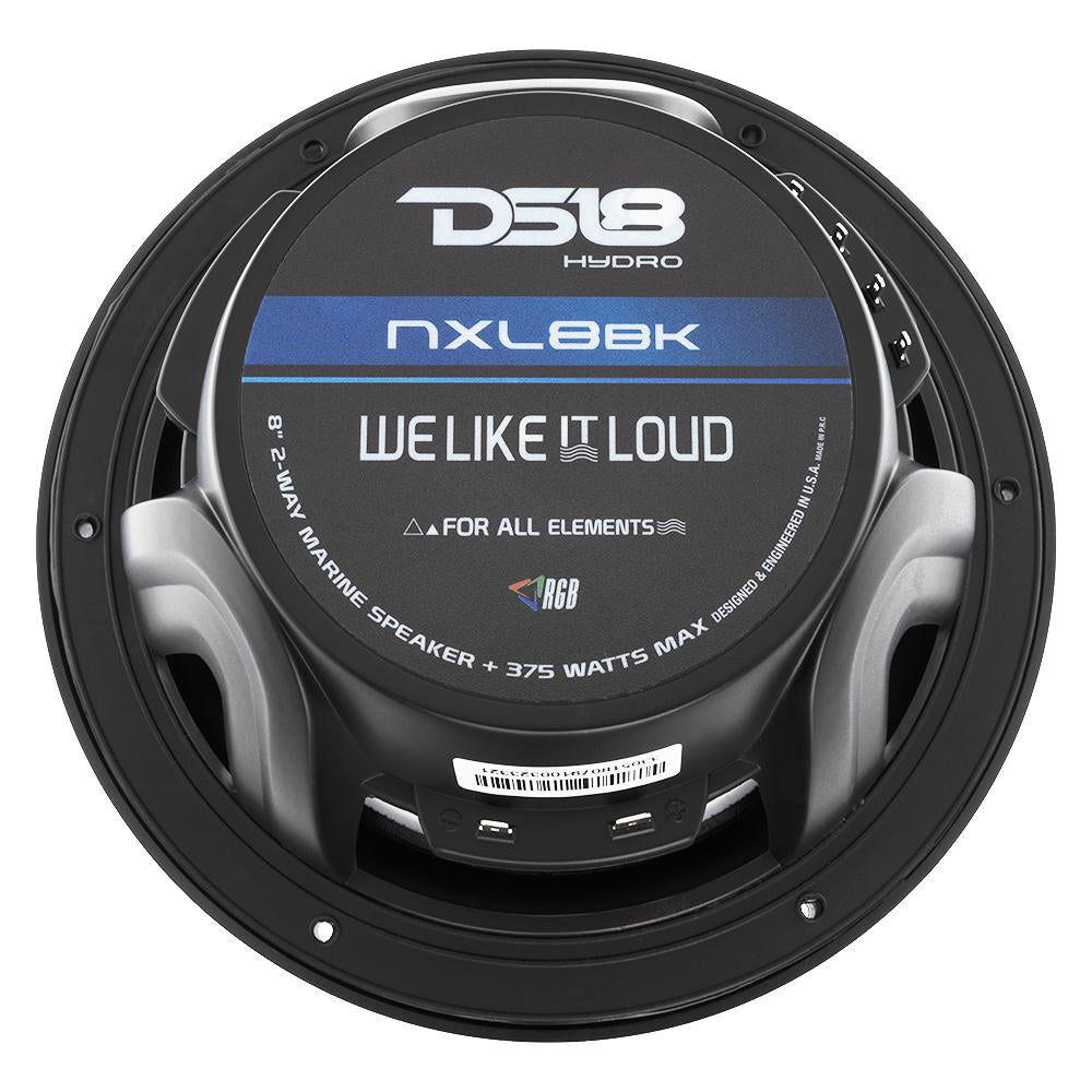 DS18 Hydro 8-Inch 2-Way Marine Speakers with RGB LED Lighting - Matte Black (Part NXL-8BK)