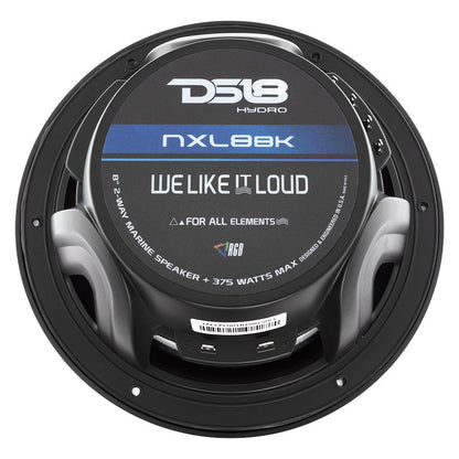 DS18 Hydro 8-Inch 2-Way Marine Speakers with RGB LED Lighting - Matte Black (Part NXL-8BK)