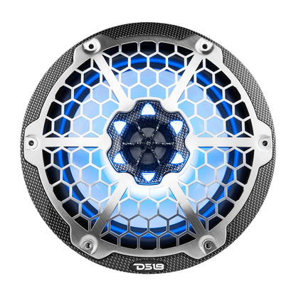 DS18 Hydro 8-Inch 2-Way Marine Speakers with RGB LED Lights - 125W RMS, Black Carbon Fiber (Part Number: CF-8M)