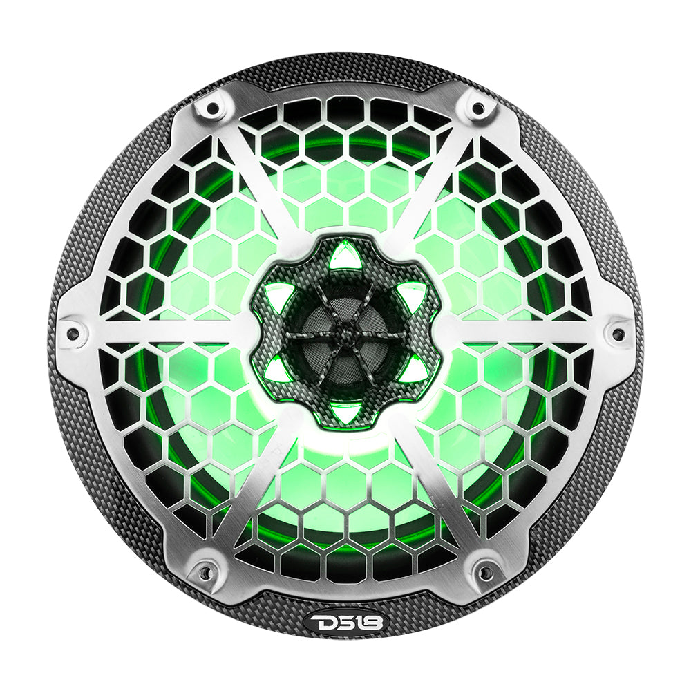 DS18 Hydro 8-Inch 2-Way Marine Speakers with RGB LED Lights - 125W RMS, Black Carbon Fiber (Part Number: CF-8M)