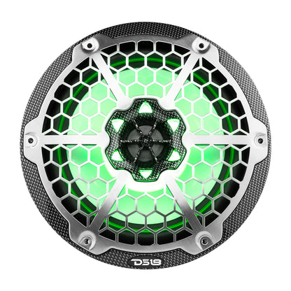 DS18 Hydro 8-Inch 2-Way Marine Speakers with RGB LED Lights - 125W RMS, Black Carbon Fiber (Part Number: CF-8M)