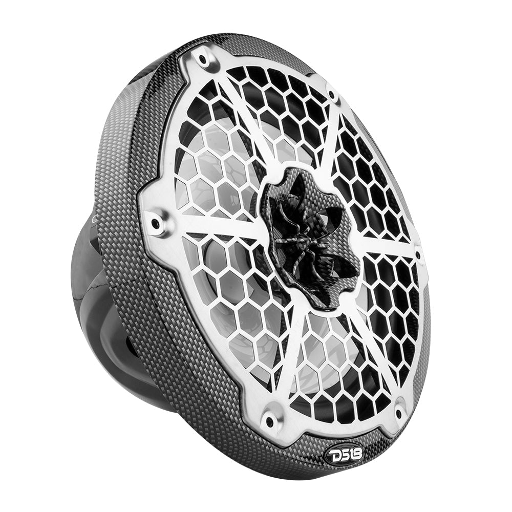 DS18 Hydro 8-Inch 2-Way Marine Speakers with RGB LED Lights - 125W RMS, Black Carbon Fiber (Part Number: CF-8M)