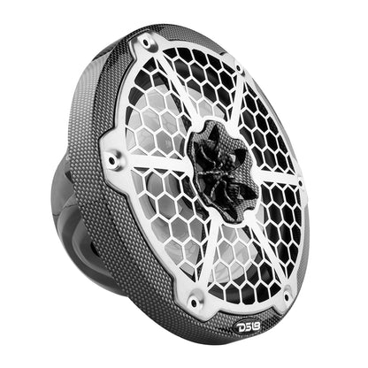 DS18 Hydro 8-Inch 2-Way Marine Speakers with RGB LED Lights - 125W RMS, Black Carbon Fiber (Part Number: CF-8M)