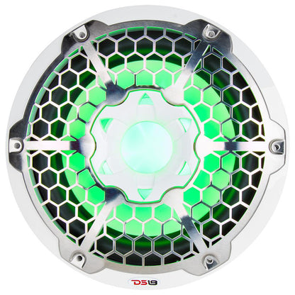 DS18 Hydro 10-Inch Marine Subwoofer with RGB Lights - 600W Power, White