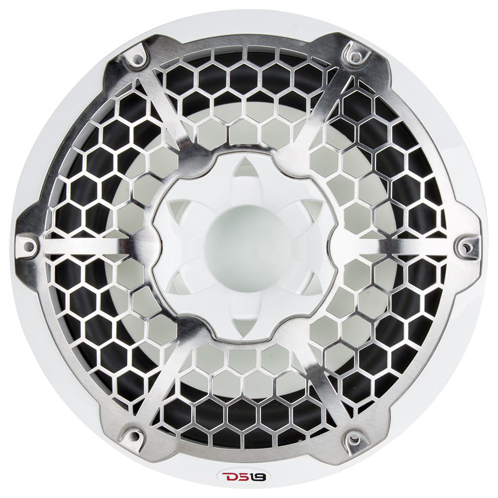 DS18 Hydro 10-Inch Marine Subwoofer with RGB Lights - 600W Power, White