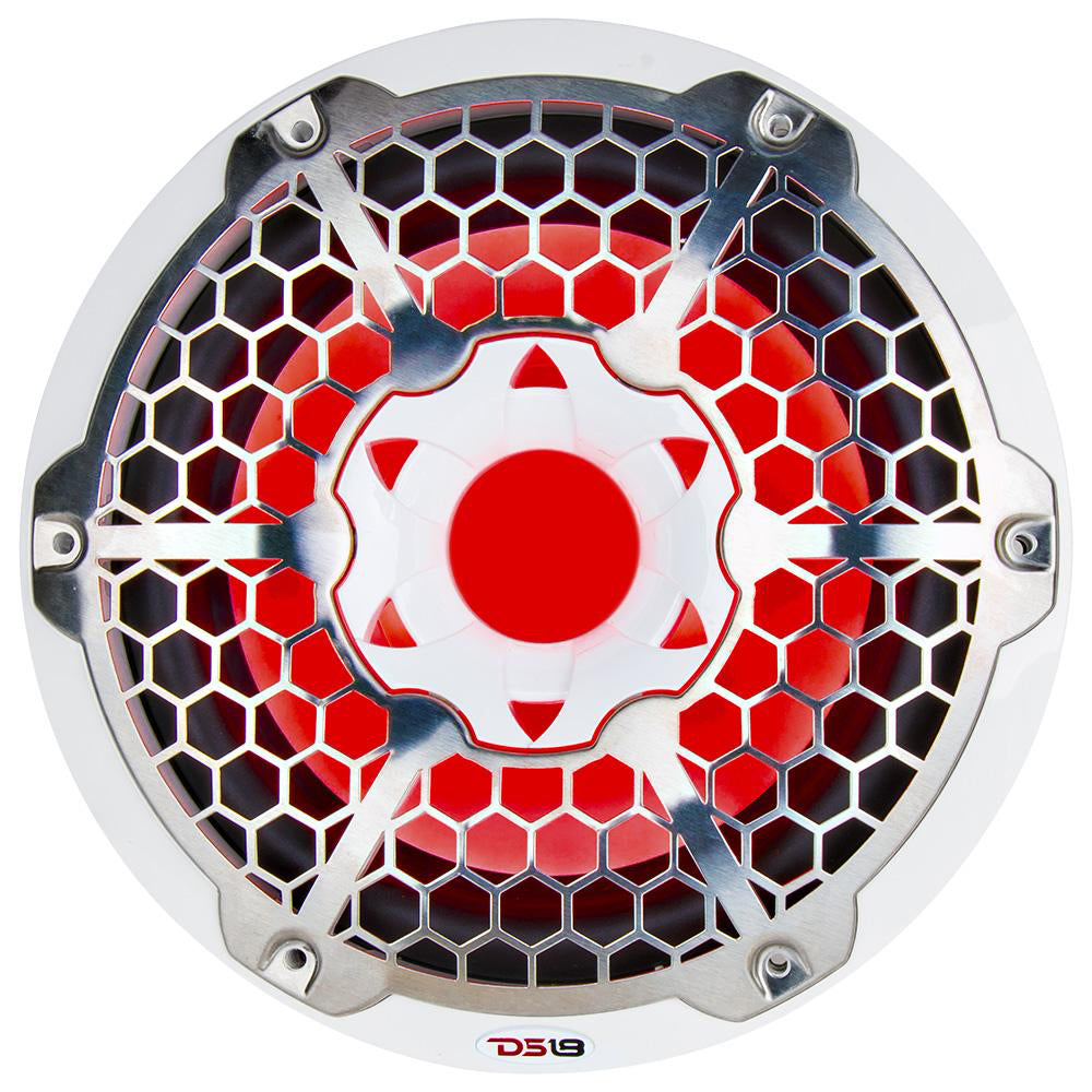 DS18 Hydro 10-Inch Marine Subwoofer with RGB Lights - 600W Power, White