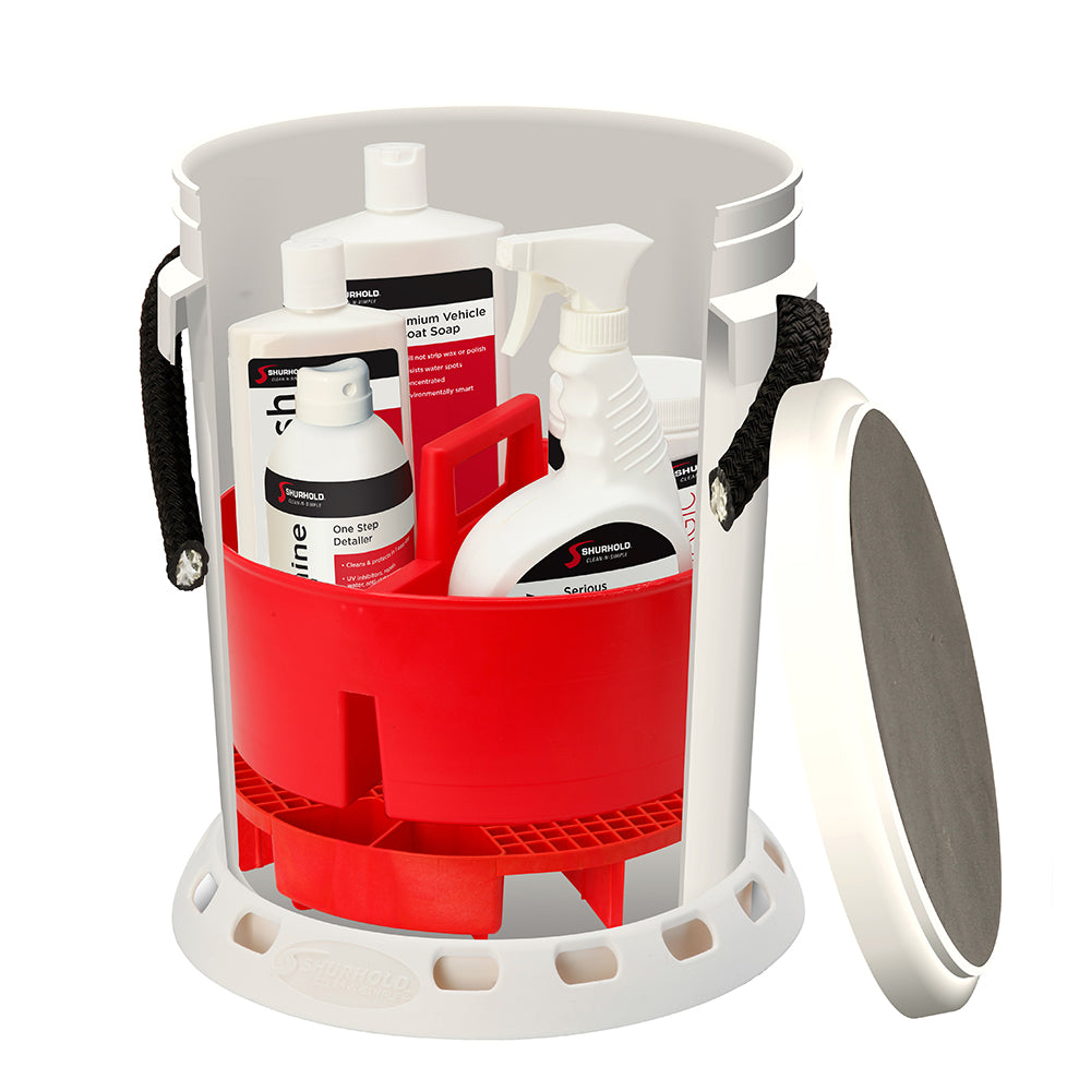 Shurhold 5 Gallon White Bucket Kit with Accessories and Detailing Chemicals