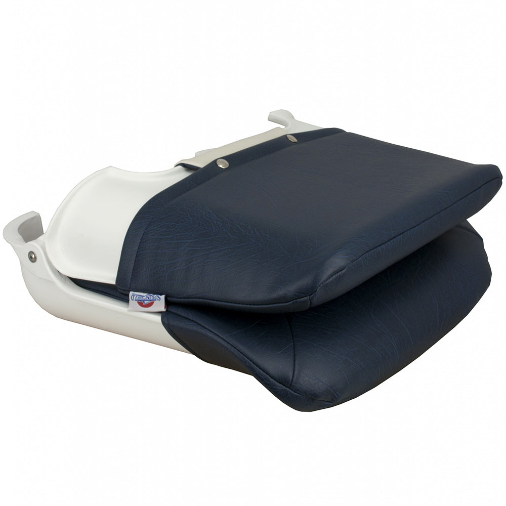Springfield Marine Skipper Standard Seat Fold Down White/Blue with Interlocking Hinge