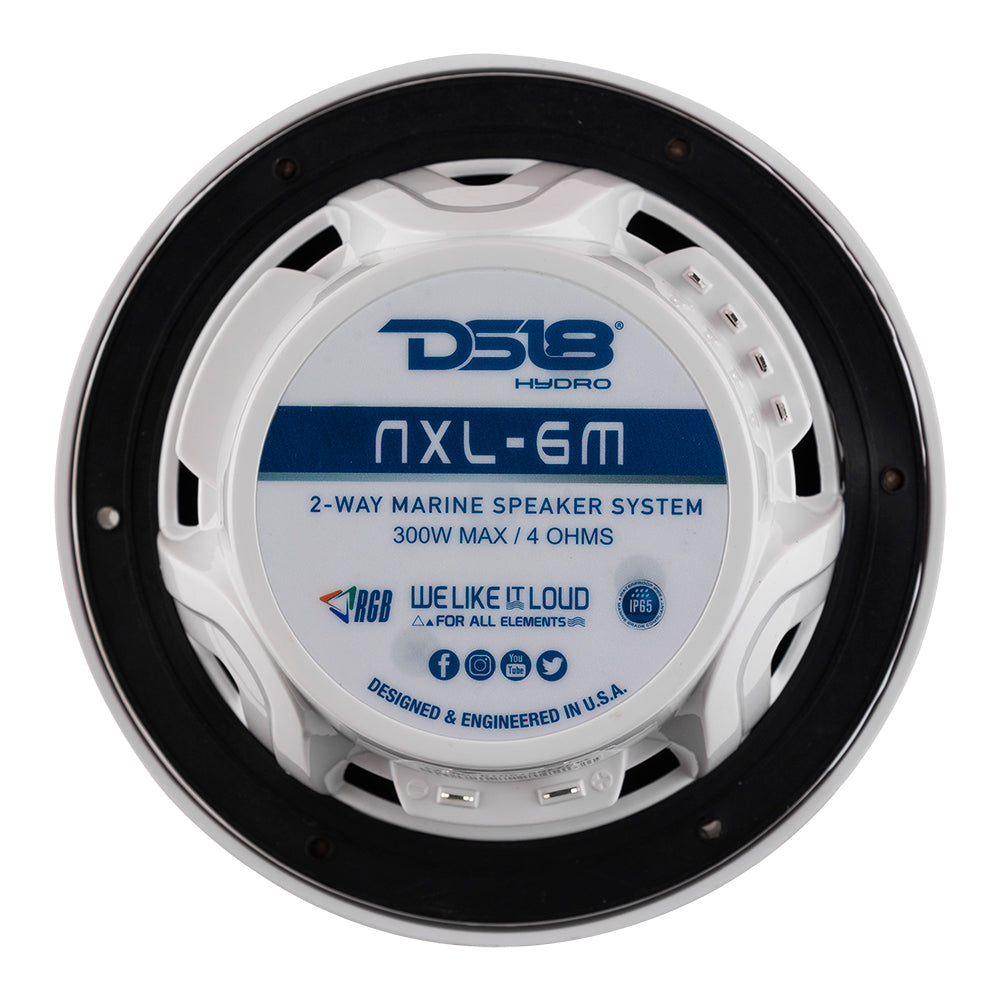 DS18 New Edition Hydro 6.5-inch 2-Way Marine Speakers with RGB LED Lighting, 300W - White (Part NXL-6M/WH)