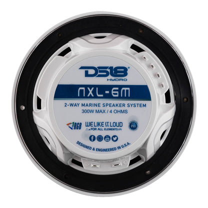 DS18 New Edition Hydro 6.5-inch 2-Way Marine Speakers with RGB LED Lighting, 300W - White (Part NXL-6M/WH)