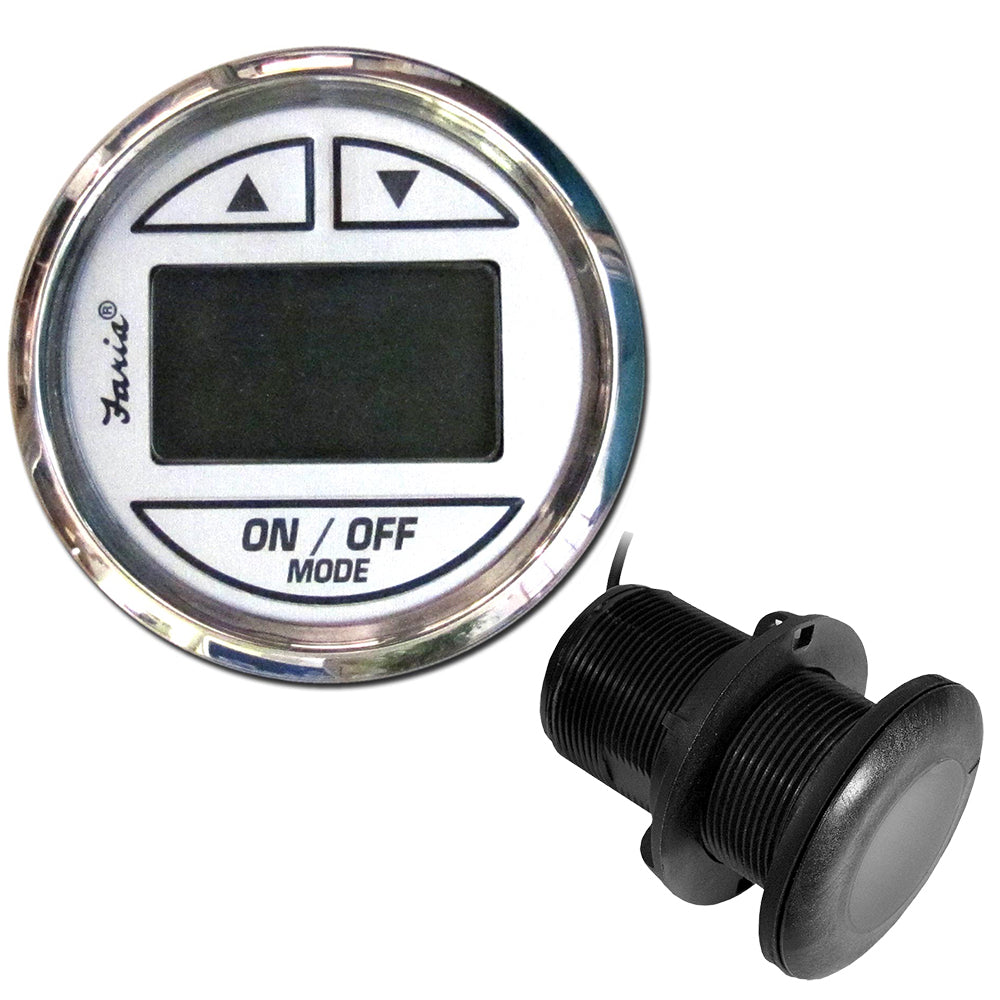 Faria Chesapeake White SS 2-Inch Depth Sounder with Thru-Hull Transducer