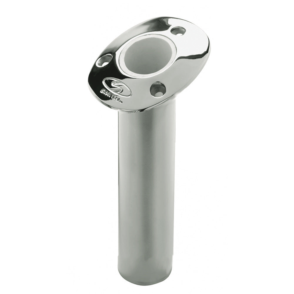 C.E. Smith Flush Mount Rod Holder - 15 Degree, 9-Inch Depth, Stainless Steel with Cast Gimbal and White Vinyl Liner