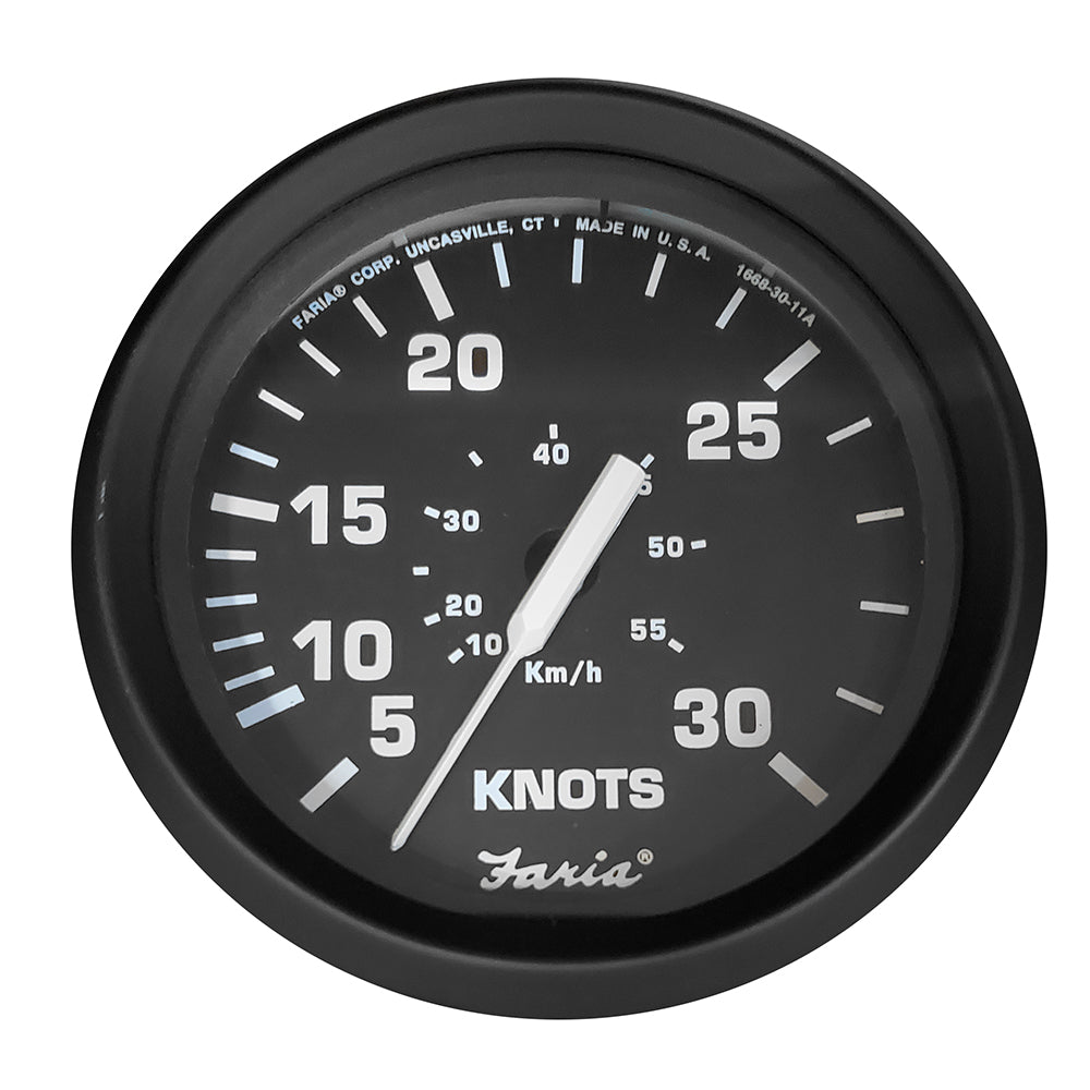 Faria Beede Instruments Euro Black 4-Inch Speedometer - 30 Knot (Pitot) for Marine and Boat Applications