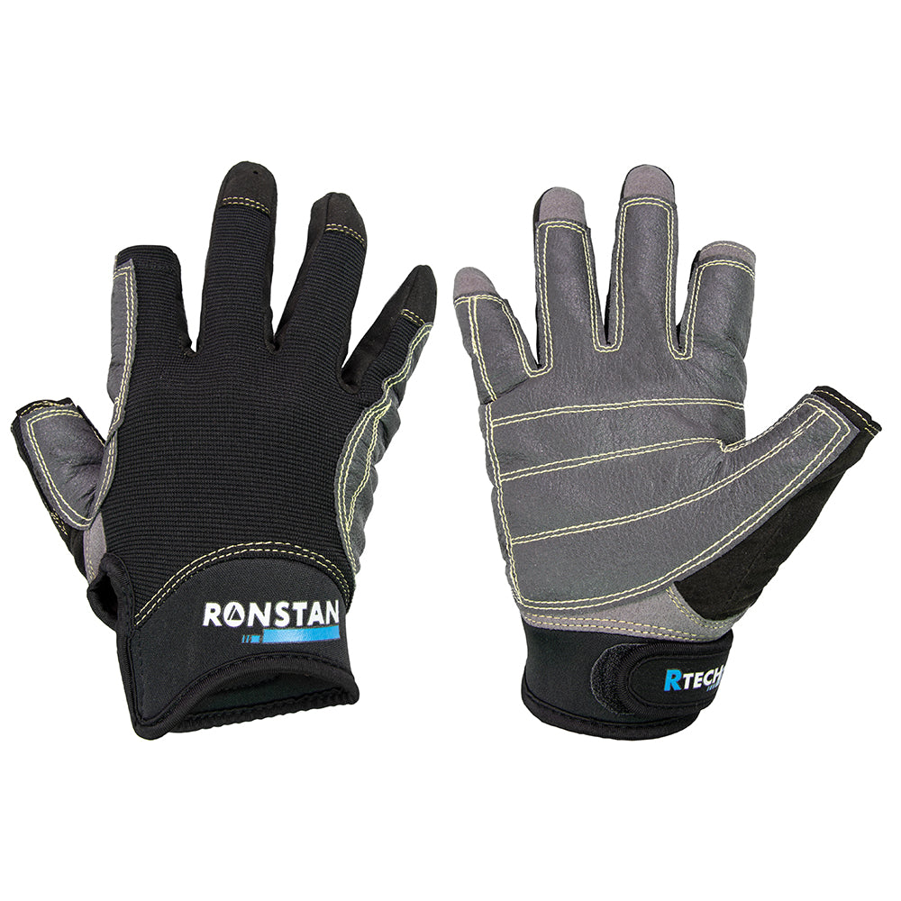 Ronstan Sticky Race Gloves - 3-Finger Black Medium for Enhanced Grip and Durability