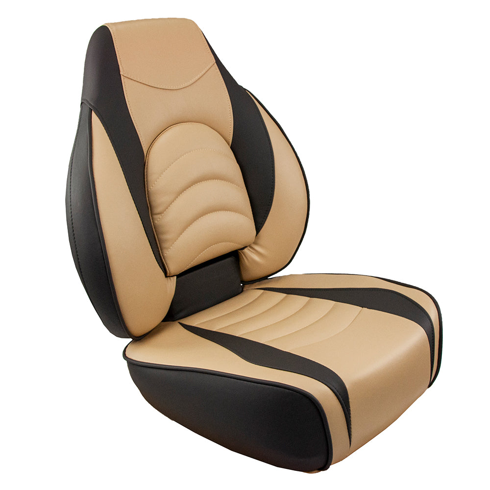 Springfield Marine Fish Pro High Back Folding Seat Charcoal/Tan - Comfortable Marine Seating with Lumbar Support