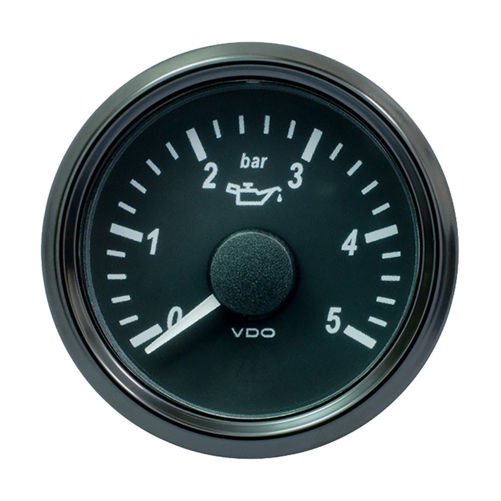 VDO SingleViu 52mm Oil Pressure Gauge - 5 Bar - 0-180 Ohm, J1939 & Analog Compatibility