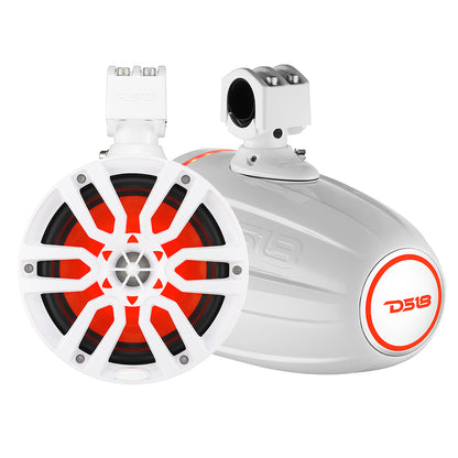 DS18 X Series Hydro 6.5-Inch Wakeboard Pod Tower Speaker with RGB LED Light – 300W, White