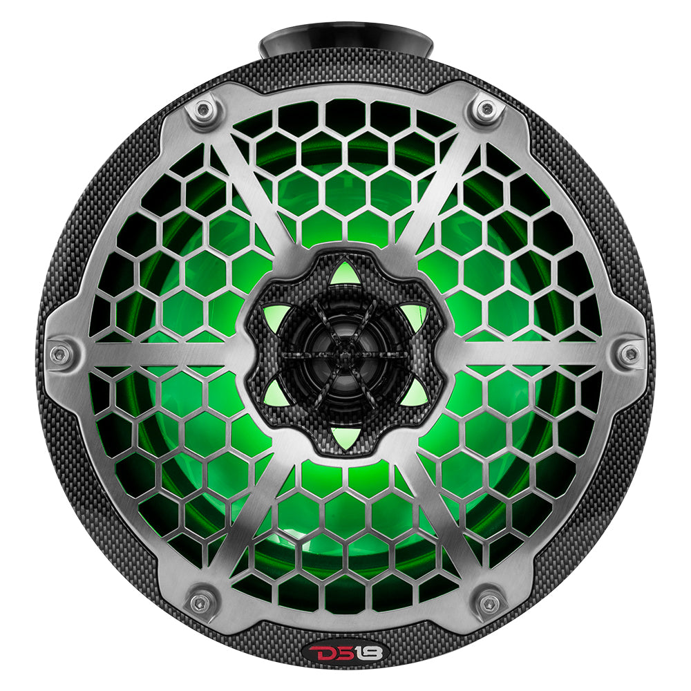 DS18 Hydro 8-Inch Compact Wakeboard Pod Tower with RGB Light and 375W Power - Black Carbon Fiber