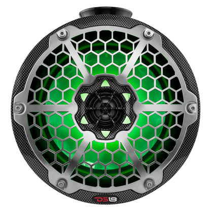 DS18 Hydro 8-Inch Compact Wakeboard Pod Tower with RGB Light and 375W Power - Black Carbon Fiber