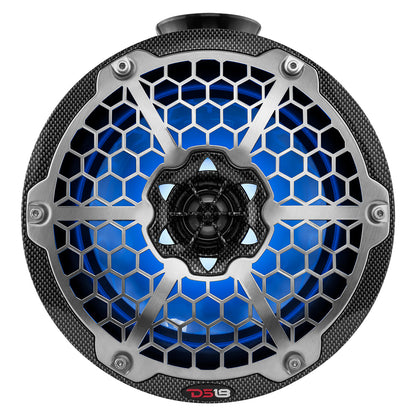 DS18 Hydro 8-Inch Compact Wakeboard Pod Tower with RGB Light and 375W Power - Black Carbon Fiber