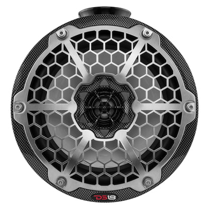 DS18 Hydro 8-Inch Compact Wakeboard Pod Tower with RGB Light and 375W Power - Black Carbon Fiber