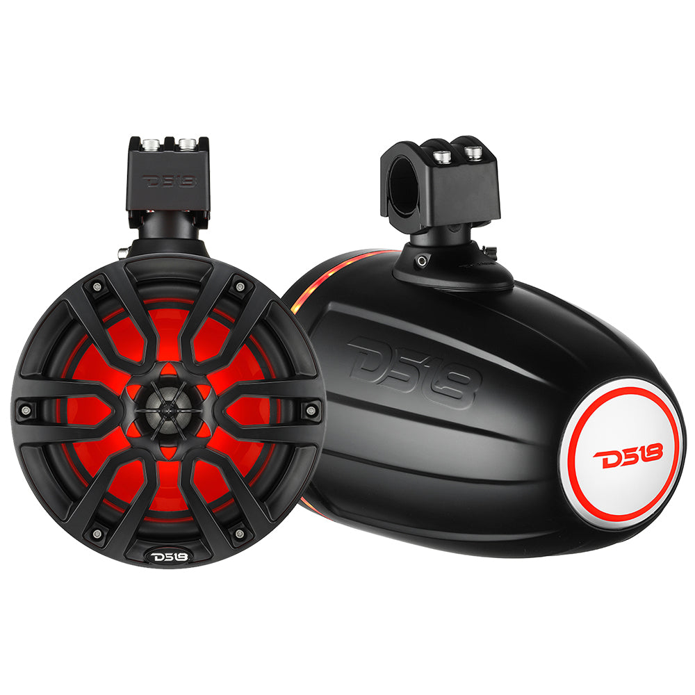 DS18 X Series Hydro 8-Inch Wakeboard Tower Speaker with RGB LED Light - 375W - Matte Black
