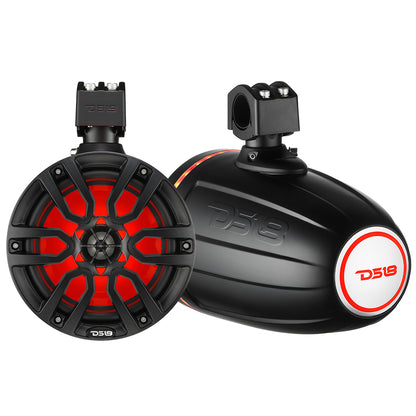 DS18 X Series Hydro 8-Inch Wakeboard Tower Speaker with RGB LED Light - 375W - Matte Black