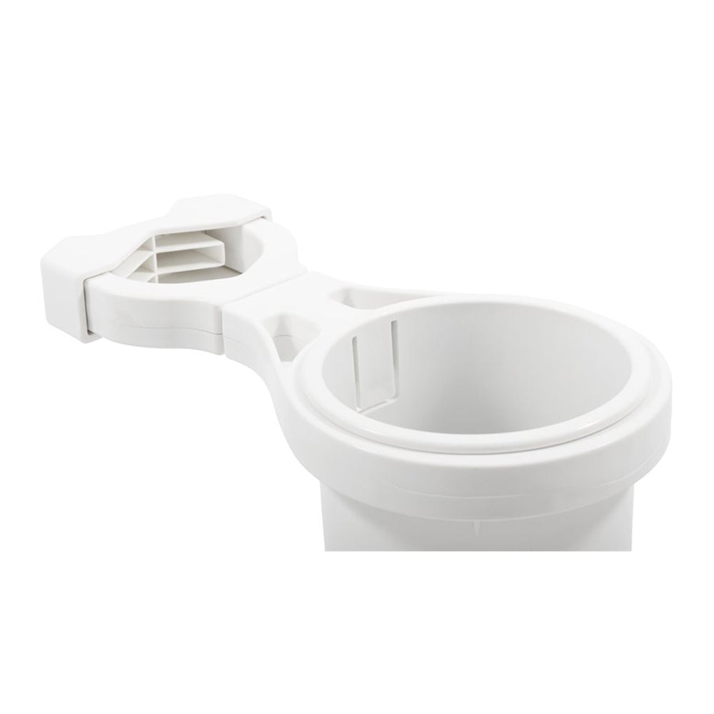 Camco Clamp-On Rail Mounted Cup Holder - Large for 1.5 to 2 Inch Rails, White