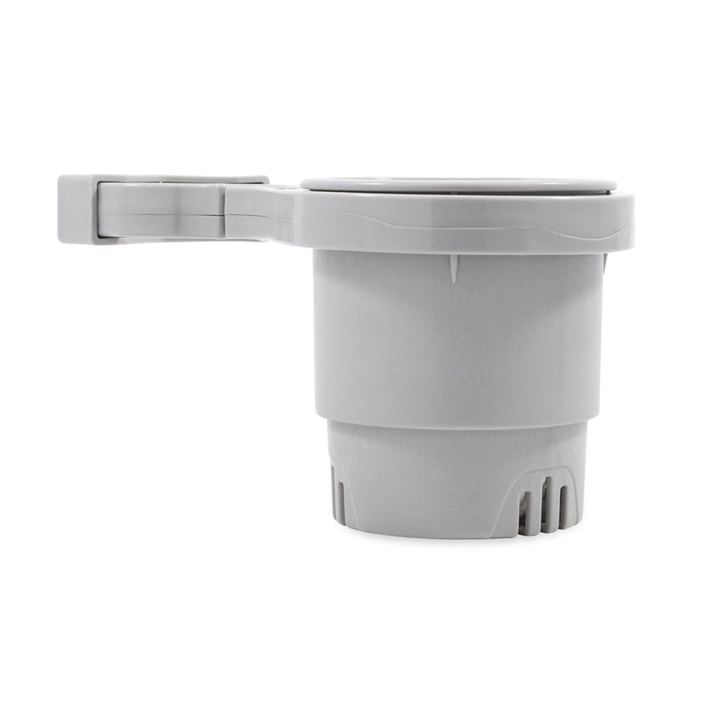 Camco Clamp-On Rail Mounted Cup Holder - Large for 1.5 to 2 Inch Rails, Grey