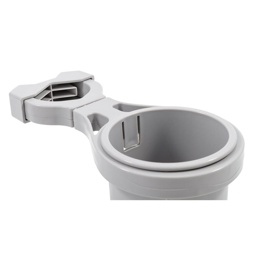 Camco Clamp-On Rail Mounted Cup Holder - Small for 1-1/4-Inch Rails, Grey