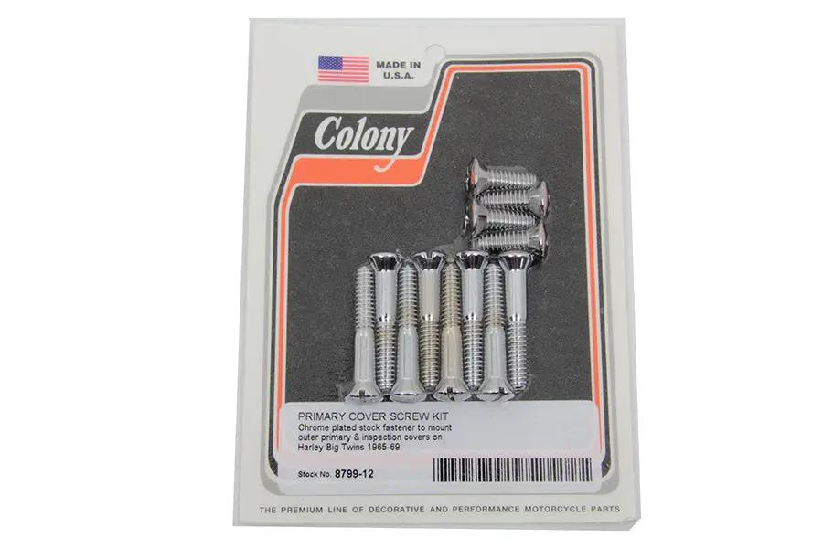 Colony Primary Cover Screw Kit with Chrome Finish for Harley Davidson FL Models by Colony