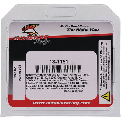 All Balls Racing Master Cylinder Rebuild Kit 18-1151 for Motorcycle Brakes