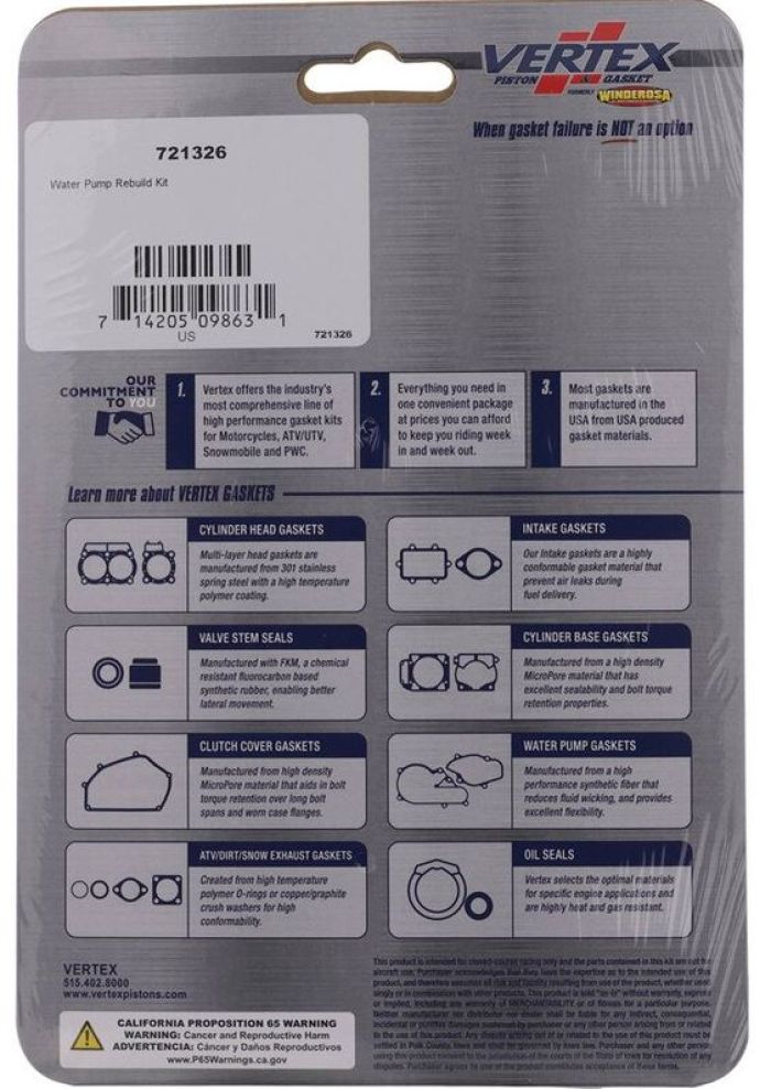 VERTEX Water Pump Rebuild Kit Part 721326 for Efficient Pump Restoration