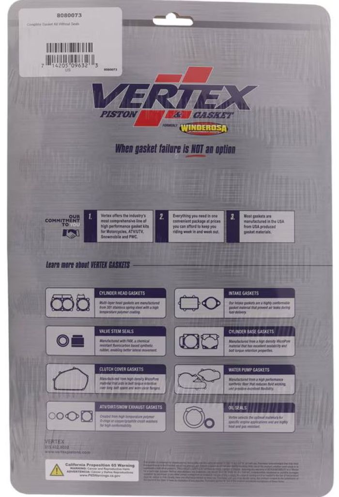 Vertex 8080073 Complete Gasket Kit Without Seals