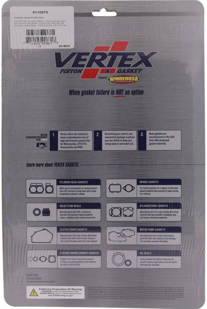 Vertex 8110075 Complete Gasket Kit with Seals for Engine Maintenance