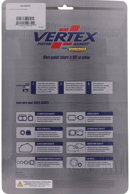 Vertex 8110076 Complete Gasket Kit with Seals for Automotive Repairs