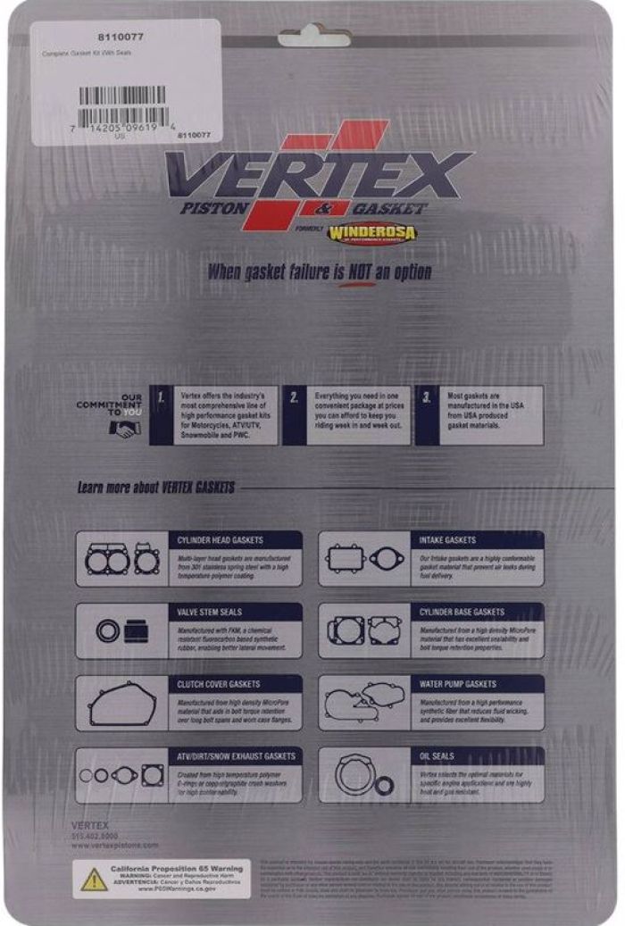 Vertex 8110077 Complete Gasket Kit with Seals for Automotive Engines