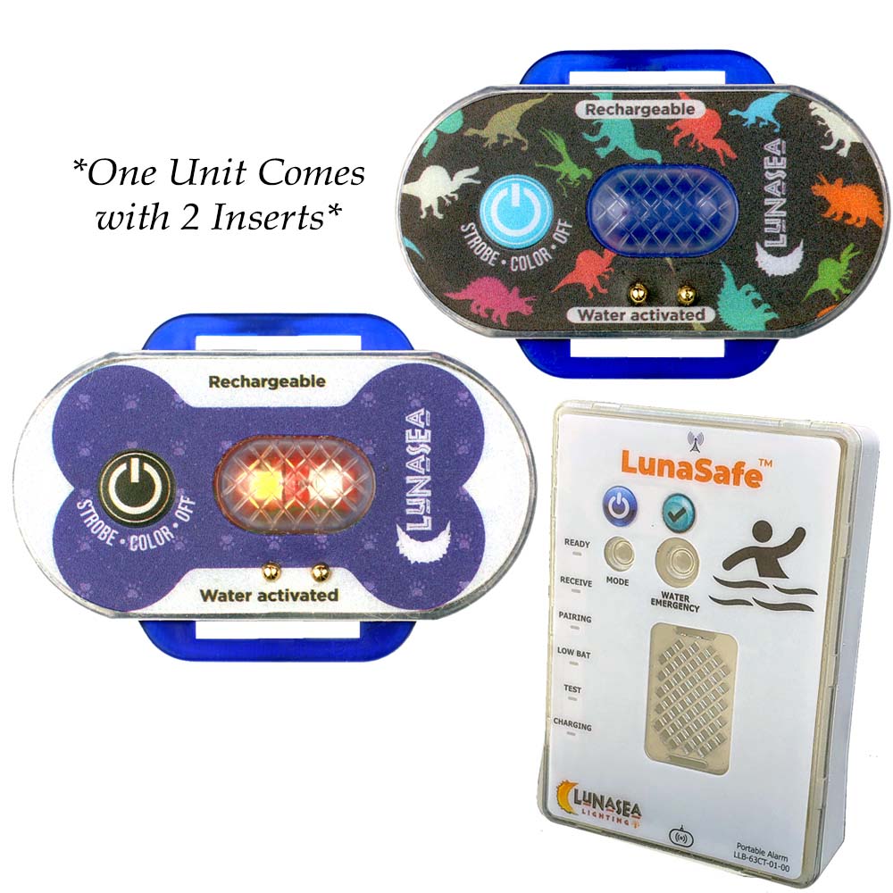 Lunasea Lighting LLB-63BB-F0-K2 Child and Pet Safety Water Activated Strobe Light with RF Transmitter & Portable Receiver – Blue Case
