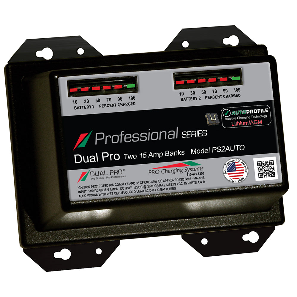 Dual Pro PS2 Auto 15A 2-Bank Lithium and AGM Marine Battery Charger
