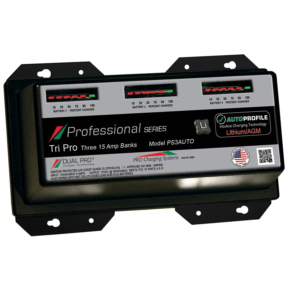 Dual Pro PS3 Auto 15A 3-Bank Lithium and AGM Battery Charger