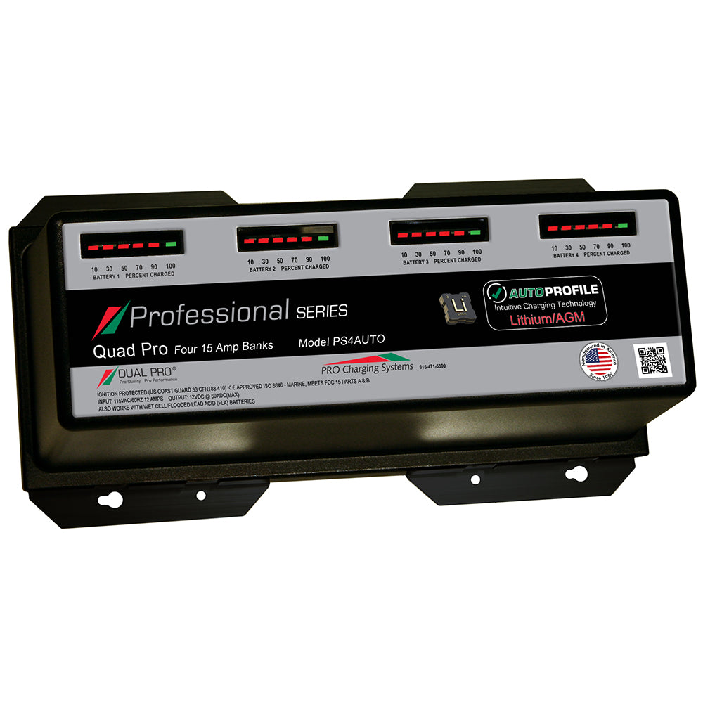 Dual Pro PS4 Auto 15A 4-Bank Lithium and AGM Marine Battery Charger
