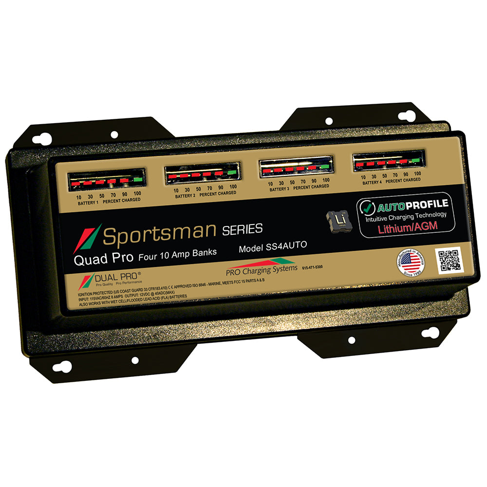 Dual Pro SS4 Auto 40A 4-Bank Lithium and AGM Battery Charger for Marine and RV Applications